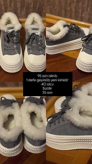 Qadın idman ayaqqabısı – içi tüklü, isti - Rəng: boz üst, ağ qalın