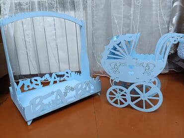 yeni doğulmuş uşaq üçün hədiyyə: Dekorativ beşik-araba maketi – mavi rəngdə - Material: qalın — 4