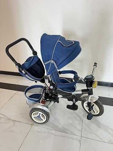 teker velosiped: Uşaq üçtəkərli velosiped-araba (transformer), mavi rəng — 1