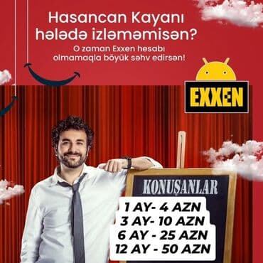 Məhsul: EXXEN hesabı (Android/TV/telefon üçün) Təsvir: - EXXEN lalafo.az -da Məhsul: EXXEN hesabı (Android/TV/telefon üçün) Təsvir: - EXXEN