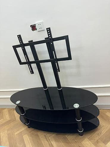 ты стенд: TV stendi və asqı sistemi - Material: qara temperli şüşə rəflər (3 — 2