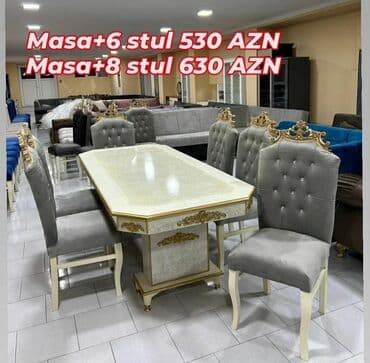 oturacağı: Qonaq otağı üçün, Yeni, Açılmayan, Dördbucaq masa, 6 stul — 1