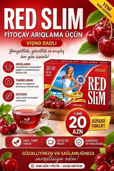 RED SLIM – vişnə dadlı fitoçay Məhsul xüsusiyyətləri: - Arıqlama