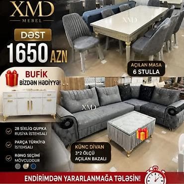XMD Mebel – Komplekt Dəst - Dəst: Açılan masa + 6 ədəd stul - Künc