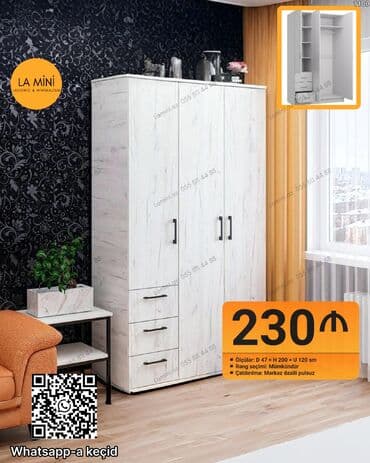 3 qapılı dolablar: Açılan, 3 qapılı Düz dolab, Qarderob, paltar dolabı — 1