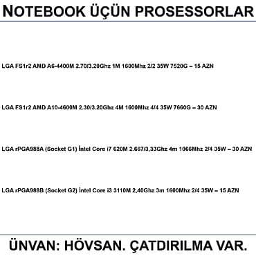 samsung komputer: Notebook üçün Prosessorlar 📍Ünvan: Bakı şəh, Suraxanı ray, Hövsan qəs — 2