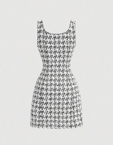 ağ qizil: SHEİN TƏZƏ Qadın mini don – qara-ağ “houndstooth” naxışlı, qol­suz — 2