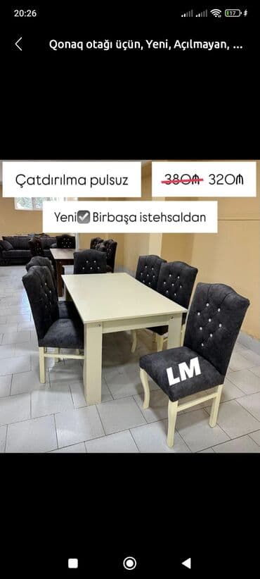 embawood masa ve stullar: Qonaq otağı üçün, Yeni, Açılmayan, Dördbucaq masa, 6 stul — 1