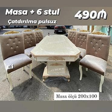 Klassik üslubda yemək otağı dəsti: - Komplekt: 1 masa + 6 stul - Masa — 1