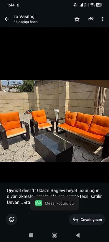Qiymət dest 1100azn.Bağ evi heyət ucun üçün divan 2kreslo jurnalni ela — 1