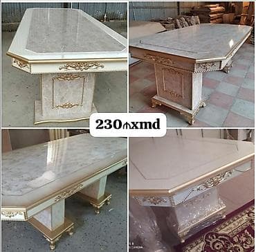 bar stolu: - Klassik üslubda iri ölçülü yemək masası - Rəng: Krem-ağ mərmər — 1