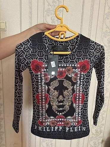 Philipp Plein qadın köynəyi – uzunqollu, dairəvi yaxalı model. Qara