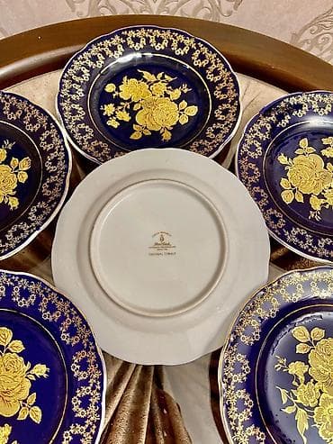 suni gul: Boşqablar, 6 ədədli dəst, rəng - Göy, Farfor, Çexiya — 2