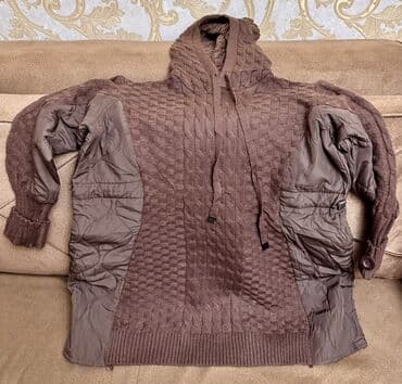 Yenidir! Hoodie tipli qarışıq materialdan qadın sviteri - Rəng: tünd