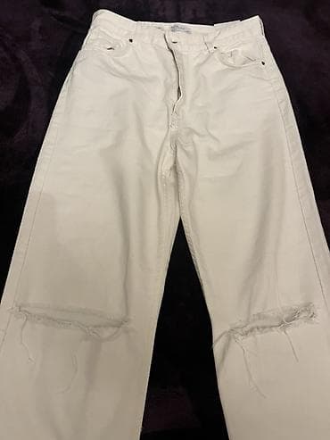 Bershka qadın cins şalvarı – High Waist Straight model - Rəng: ağ - — 2