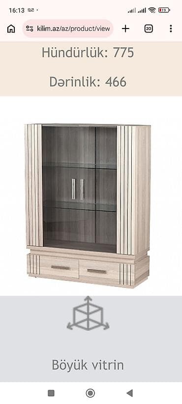 Kilim mebelin şüşəli vitrini - Material: ağac teksturalı korpus, şüşə