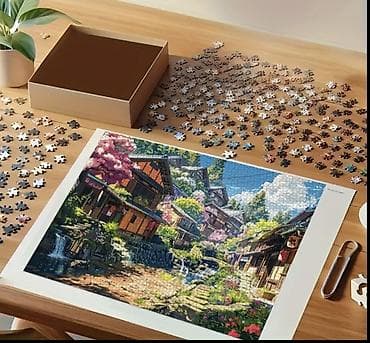 dolma sekilleri: 1000 hissəli pazl – Yapon üslublu sakit küçə və çay mənzərəsi - Hissə — 2