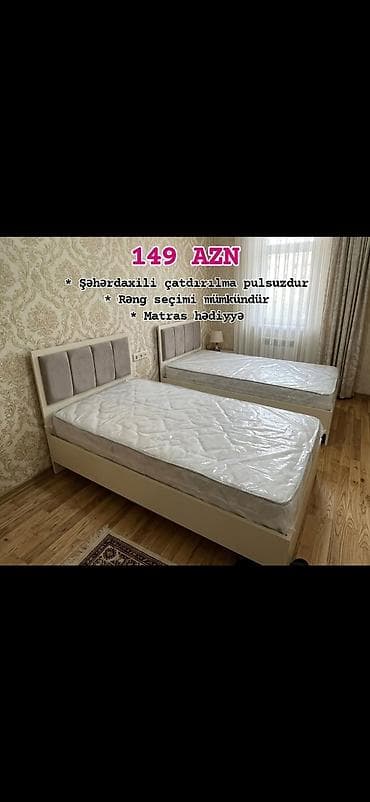 mini masa: Tək nəfərlik müasir çarpayı – başlıqda yumşaq parça panellər, ağ — 1