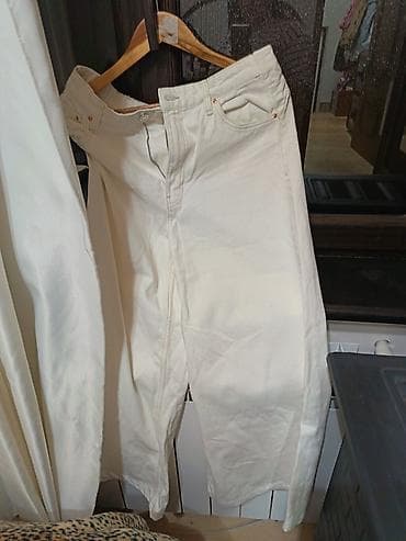 Krem rəngli denim şalvar - Material: sıx toxunmuş denim (pambıq