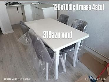Mətbəx üçün, Yeni, Açılmayan, Dördbucaq masa, 4 stul