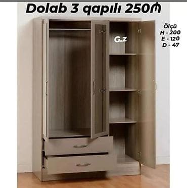 Yeni, 3 qapılı, Siyirməli, Digər rəng, Digər material, Açılan, Düz dolab