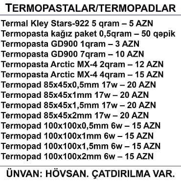 intel core i5: Termopastalar və Termopadlar 📍Ünvan: Bakı şəh, Suraxanı ray, Hövsan — 2
