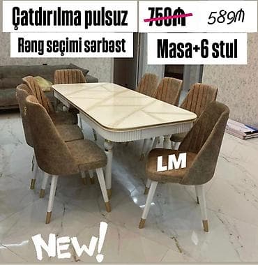 qubka: Möhtəşəm masa dəsti👑 Yüksək keyfiyyətlə Qiymət : Masa +6 stul ✨️ — 1