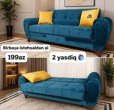 pardalar: Çevrilə bilən divan – J1 modeli - Şık, zümrüd-mavi rəngli, yumşaq — 1
