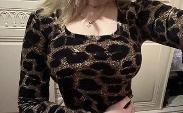 mayka modelleri: Leopard naxışlı qadın crop bluz - Model: Uzunqol, bədənə oturan crop — 1