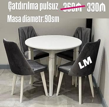 барные стулья: Dairəvi yemək masası və 4 ədəd stul dəsti - Masa diametri: 90 sm - — 1