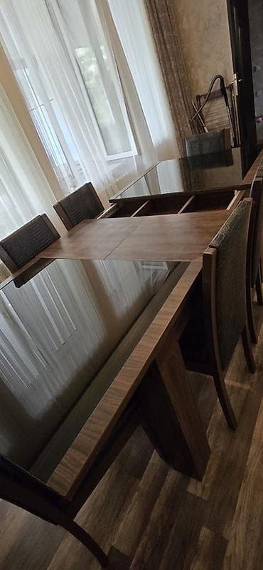 Qonaq otağı üçün, İşlənmiş, Açılan, Dördbucaq masa, 6 stul