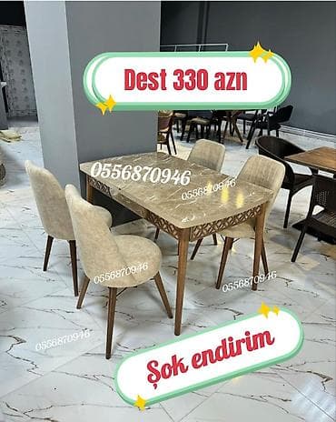 cipsi sekilleri: Mətbəx üçün, Yeni, Açılmayan, Dördbucaq masa, 4 stul — 8