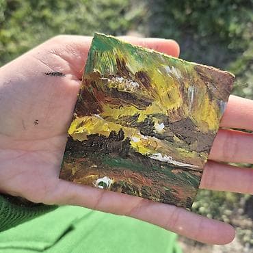 Velosiped ehtiyyat hissələri: Mini akril boya tablo – Abstrakt peyzaj - Texnika: qalın fırça — 2