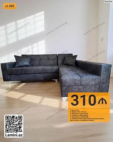 Künc divan – Kod: 5325 - Ölçülər: 240 × 150 sm - Mexanizm: Açılan — 1