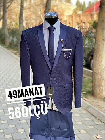 Kişi kostyum dəsti – tünd mavi rəngdə, teksturalı parça ilə. - Ölçü