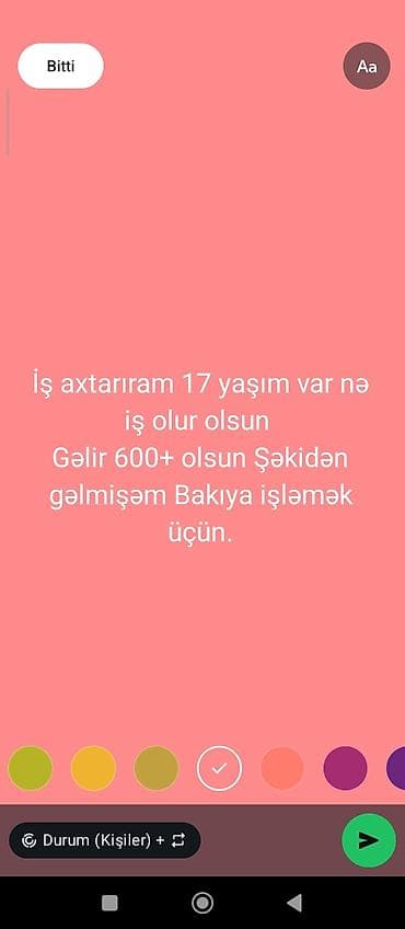 Xidmət: Gənc işçi axtarır iş - Yaş: 17 - Məkan: Bakı (Şəkidən Bakıya
