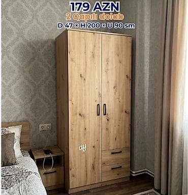 taxta ref: İki qapılı geyim dolabı Ölçülər: - Dərinlik: 47 sm - Hündürlük: 200 — 1