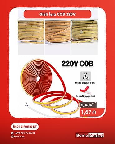 Gizli işıq COB 220V LED zolaq - 220V COB texnologiyalı LED lent -