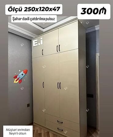 Modern şkaf – ölçü 250×120×47 sm. - Üst və orta hissədə qapılı
