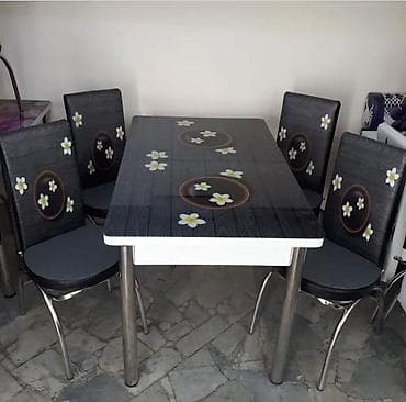 metbex stullari yeni: Şüşə səthli mətbəx/qonaq otağı stol–stul dəstləri - Tərkib: 1 — 4