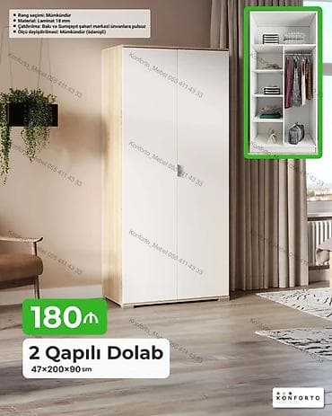 skaf: 2 qapılı dolab – 47×200×90 sm Xüsusiyyətlər: - Material: 18 mm — 1