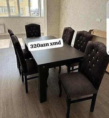 Mətbəx üçün, Açılmayan, Dördbucaq masa, 6 stul