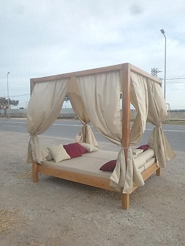 bag stullari: Açıq havada istirahət üçün taxta baldaxınlı lounge çarpayı - — 3