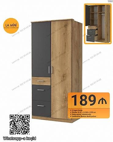 İki qapılı paltar dolabı – LA MINI dizaynı - Ölçülər: dərinlik 47 sm