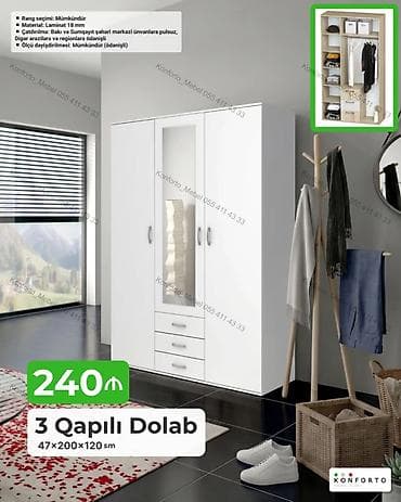 3 qapılı şkaf – 47×200×120 sm - Material: 18 mm laminat - Rəng — 1