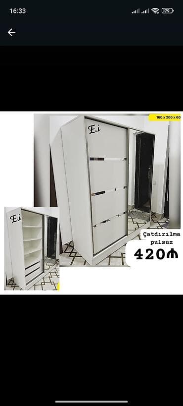 qapi taxda: Ağ rəngdə sürgülü qapılı şkaf - Ölçü: 160 x 200 x 60 sm (eni x — 1