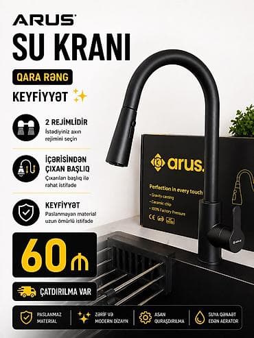 ARUS Su Kranı – Qara rəng - 2 rejimli axın: istəyə görə rejim seçimi