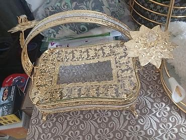 quru: Qızılı rəngdə dekorativ şirniyyat/süfrə sinisi - Material: metal — 3