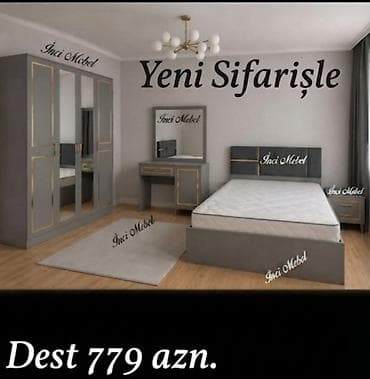 Yataq otağı dəsti – “İnci Mebel” - Rəng: boz-qızılı akssentlər - — 1