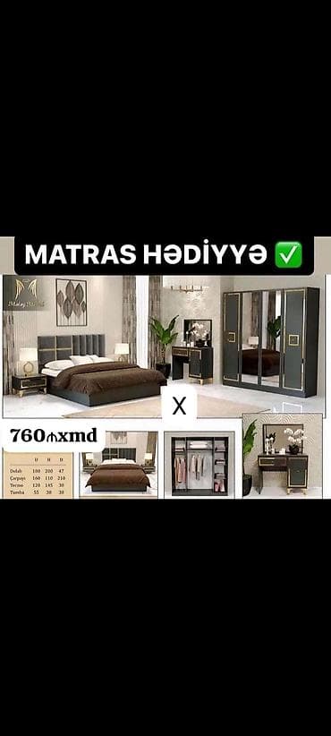 termo ucuz: Yataq otağı dəsti – matras hədiyyə Komplekt: - Dolab: 180×200×47 sm — 1